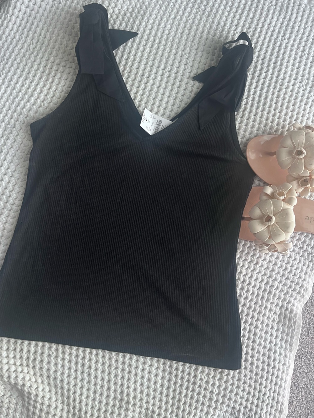 J. Crew Black Ribbed Tank Top with Bow Straps